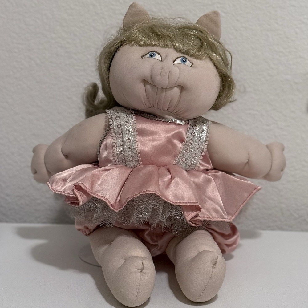 Handmade Cabbage Patch Doll Pink Tulle Dress Lace Sequin Muppets With Stand